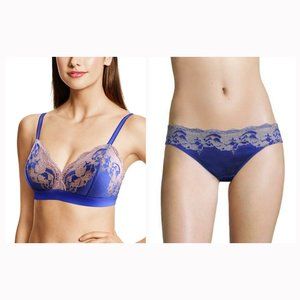 Wacoal Lace Affair Wirefree Bra and Bikini set in Clematis Blue/Cadet